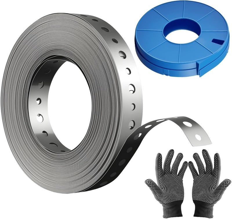 Yucime Metal Pipe Strap, 3/4 inch, 100 FT, Galvanized Hanger Strapping with Holes for Pipe Support, Flexible Trimming | Includes Storage Case & Gloves, Storage Case (100 FT 1Pack) - Image 1